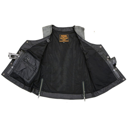 Milwaukee Leather MLL4506 Women's Grey Leather Vintage Slate Snap Front Vest with Racing Stripes