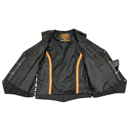 Milwaukee Leather MLL4560 Women's Black Premium Leather Classic Braided Side Lace Deep V-Neck Motorcycle Rider Vest