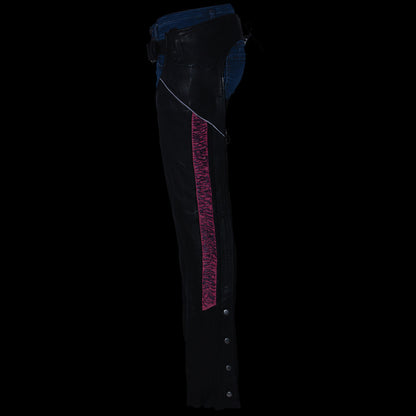 Milwaukee Leather Chaps for Women Black Lightweight Goat Skin- Crinkled Stripes Reflective Motorcycle Chap- MLL6501