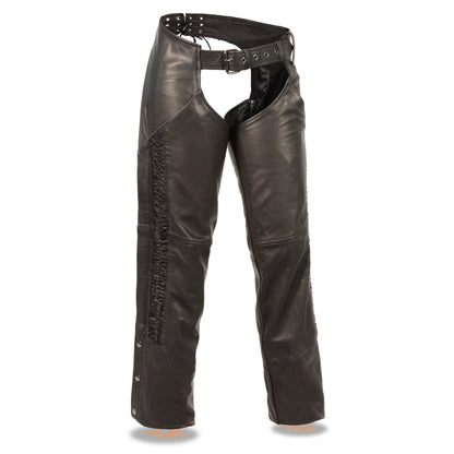 Milwaukee Leather Chaps for Women Black Lightweight Goat Skin- Crinkled Stripes Reflective Motorcycle Chap- MLL6501