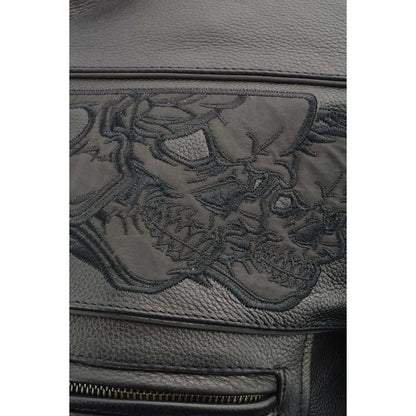 Milwaukee Leather MLM1501 Men's Reflective Skulls Premium Black Leather Motorcycle Jacket w/ Cool-Tec Treatement