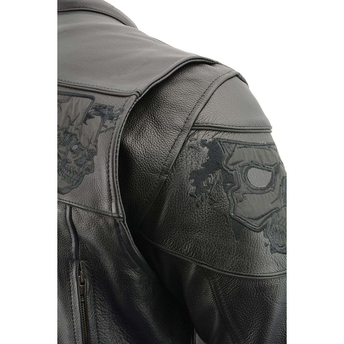 Milwaukee Leather MLM1501 Men's Reflective Skulls Premium Black Leather Motorcycle Jacket w/ Cool-Tec Treatement