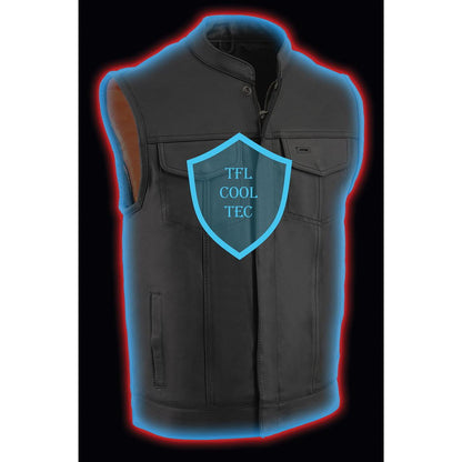 Milwaukee Leather Men's MLM3514 Black Premium Dual Closure Club Style Motorcycle Vest w/ Cool-Tec Leather Treatment