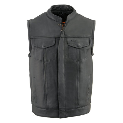 Milwaukee Leather Men's MLM3514 Black Premium Dual Closure Club Style Motorcycle Vest w/ Cool-Tec Leather Treatment