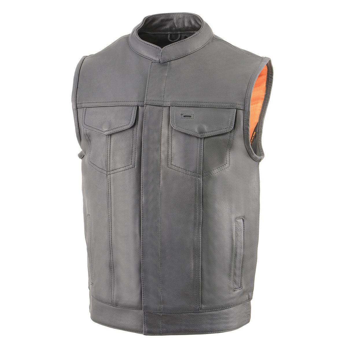 Milwaukee Leather Men's MLM3514 Black Premium Dual Closure Club Style Motorcycle Vest w/ Cool-Tec Leather Treatment