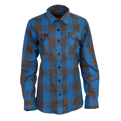 Milwaukee Leather Ladies 'Ridge' Brown/Aqua Long Sleeve Flannel - Cotton Button Up Shirt - MNG21618