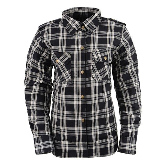 Milwaukee Leather Women's Ghost Rose Black/White CE Armored Flannel Shirt with Aramid Reinforced Zones - MPL2600