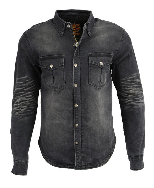 Milwaukee Leather Men's Avalanche Black CE Armored Flannel Shirt with Aramid Reinforced Zones - MPM1620