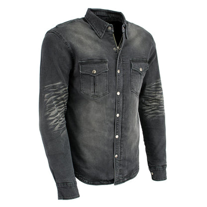Milwaukee Leather Men's Avalanche Black CE Armored Flannel Shirt with Aramid Reinforced Zones - MPM1620
