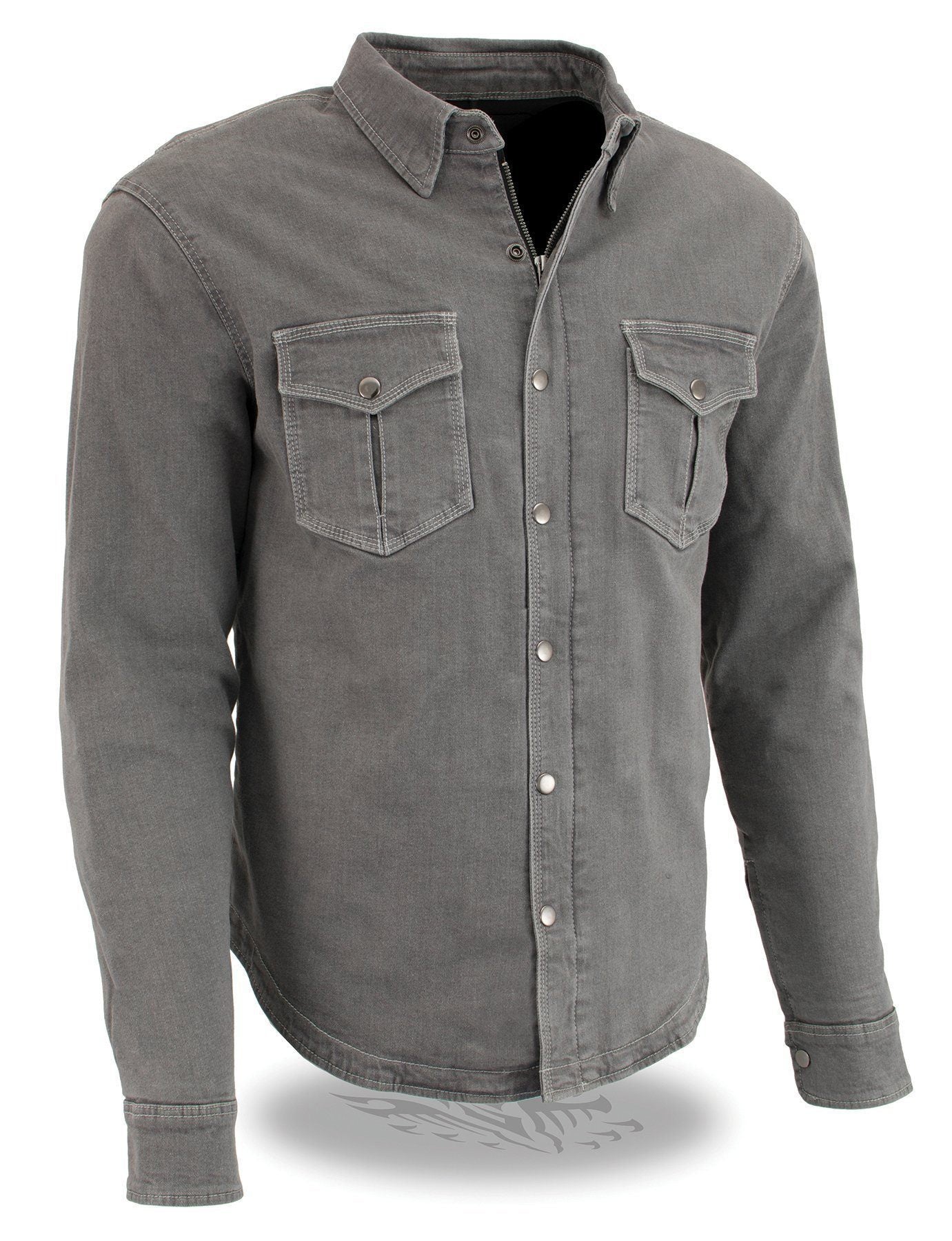 Milwaukee Leather Men's Pitfall Gray CE Armored Flannel Shirt with Aramid Reinforced Zones - MPM1621