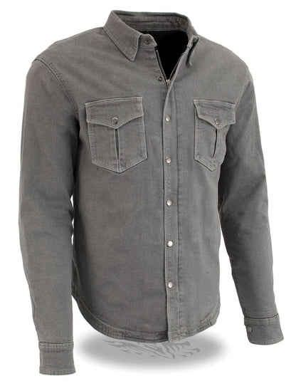Milwaukee Leather Men's Pitfall Gray CE Armored Flannel Shirt with Aramid Reinforced Zones - MPM1621