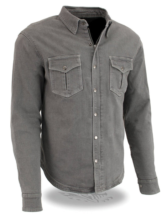 Milwaukee Leather Men's Pitfall Gray CE Armored Flannel Shirt with Aramid Reinforced Zones - MPM1621
