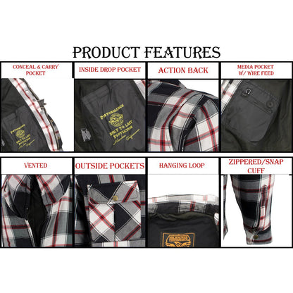 Milwaukee Leather Men's Whistler Multi/Color CE Armored Flannel Shirt with Aramid Reinforced Zones - MPM1625