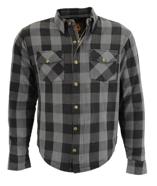 Milwaukee Leather Men's Hoya Black/Gray CE Armored Flannel Shirt with Aramid Reinforced Zones - MPM1630