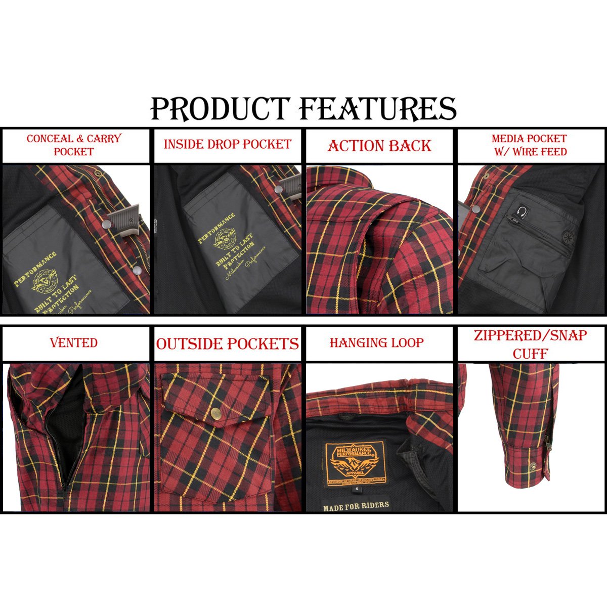 Milwaukee Leather Men's Deadlock Multi/Color CE Armored Flannel Shirt with Aramid Reinforced Zones - MPM1632