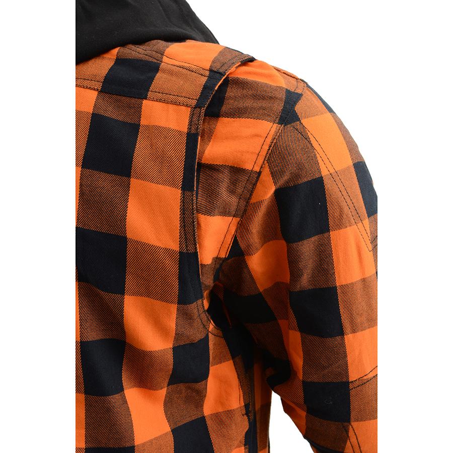 Milwaukee Leather Men's Titans Orange Hooded CE Armored Flannel Shirt with Aramid Reinforced Zones - MPM1642