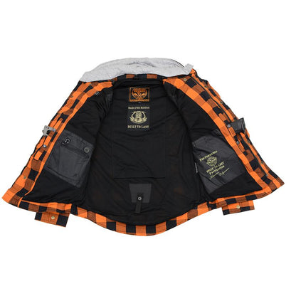 Milwaukee Leather Men's Titans Orange Hooded CE Armored Flannel Shirt with Aramid Reinforced Zones - MPM1642