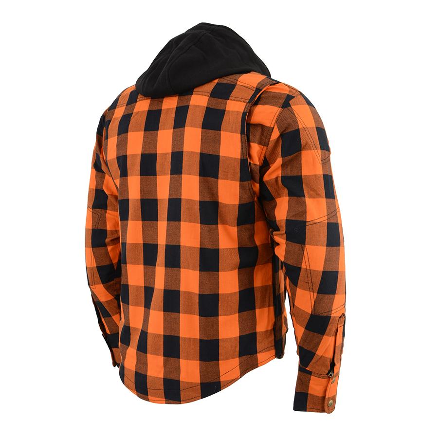 Milwaukee Leather Men's Titans Orange Hooded CE Armored Flannel Shirt with Aramid Reinforced Zones - MPM1642
