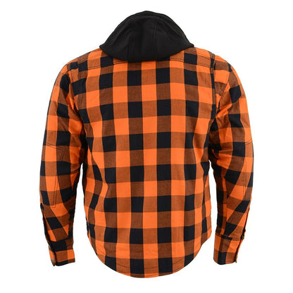 Milwaukee Leather Men's Titans Orange Hooded CE Armored Flannel Shirt with Aramid Reinforced Zones - MPM1642