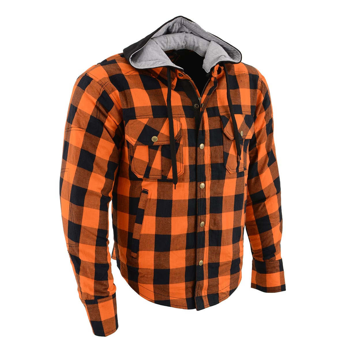 Milwaukee Leather Men's Titans Orange Hooded CE Armored Flannel Shirt with Aramid Reinforced Zones - MPM1642