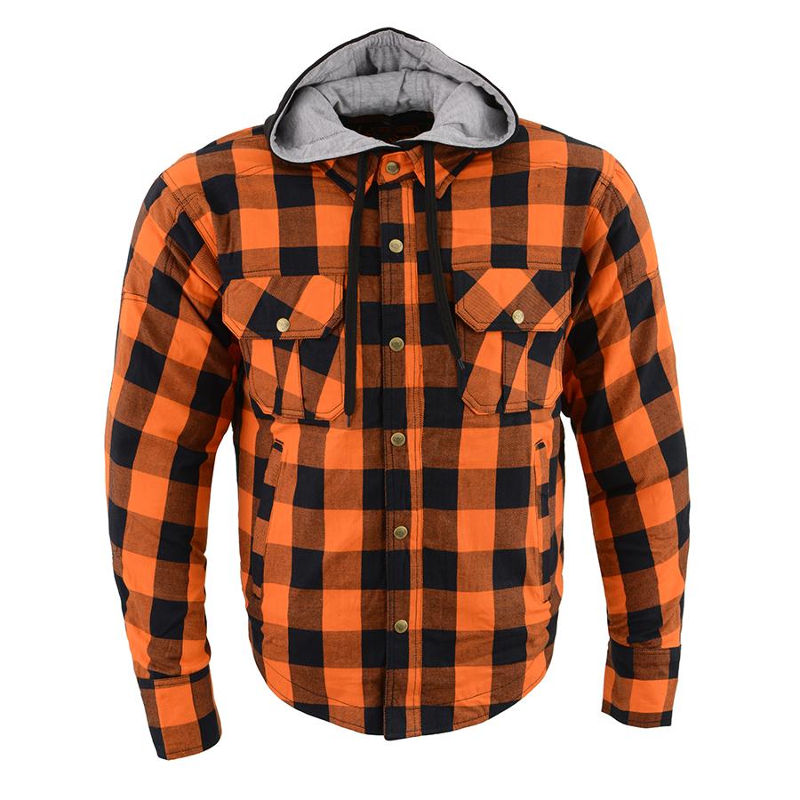 Milwaukee Leather Men's Titans Orange Hooded CE Armored Flannel Shirt with Aramid Reinforced Zones - MPM1642