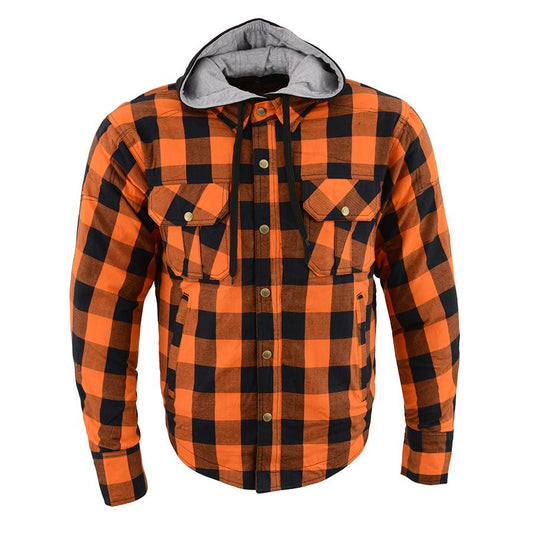 Milwaukee Leather Men's Titans Orange Hooded CE Armored Flannel Shirt with Aramid Reinforced Zones - MPM1642