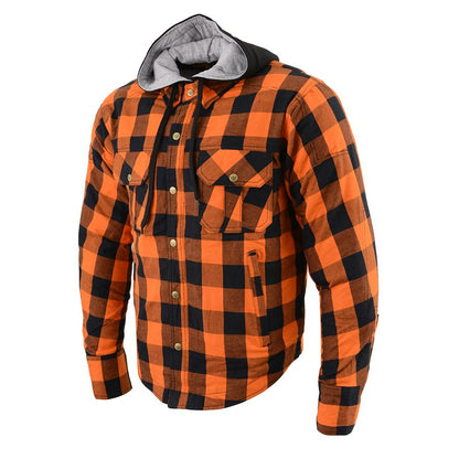 Milwaukee Leather Men's Titans Orange Hooded CE Armored Flannel Shirt with Aramid Reinforced Zones - MPM1642