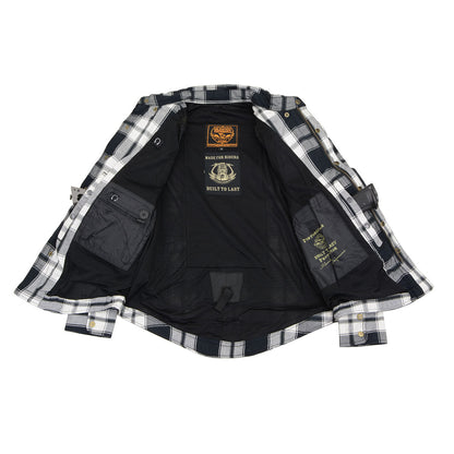 Milwaukee Leather Men's Spartan Black/White CE Armored Flannel Shirt with Aramid Reinforced Zones - MPM1644