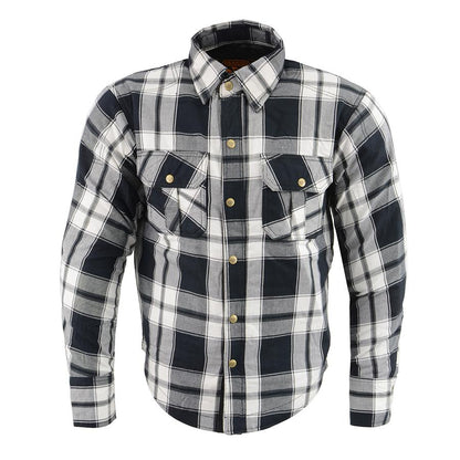 Milwaukee Leather Men's Spartan Black/White CE Armored Flannel Shirt with Aramid Reinforced Zones - MPM1644