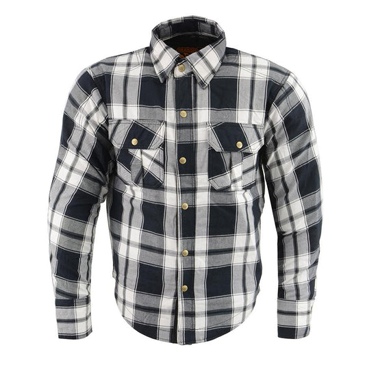 Milwaukee Leather Men's Spartan Black/White CE Armored Flannel Shirt with Aramid Reinforced Zones - MPM1644