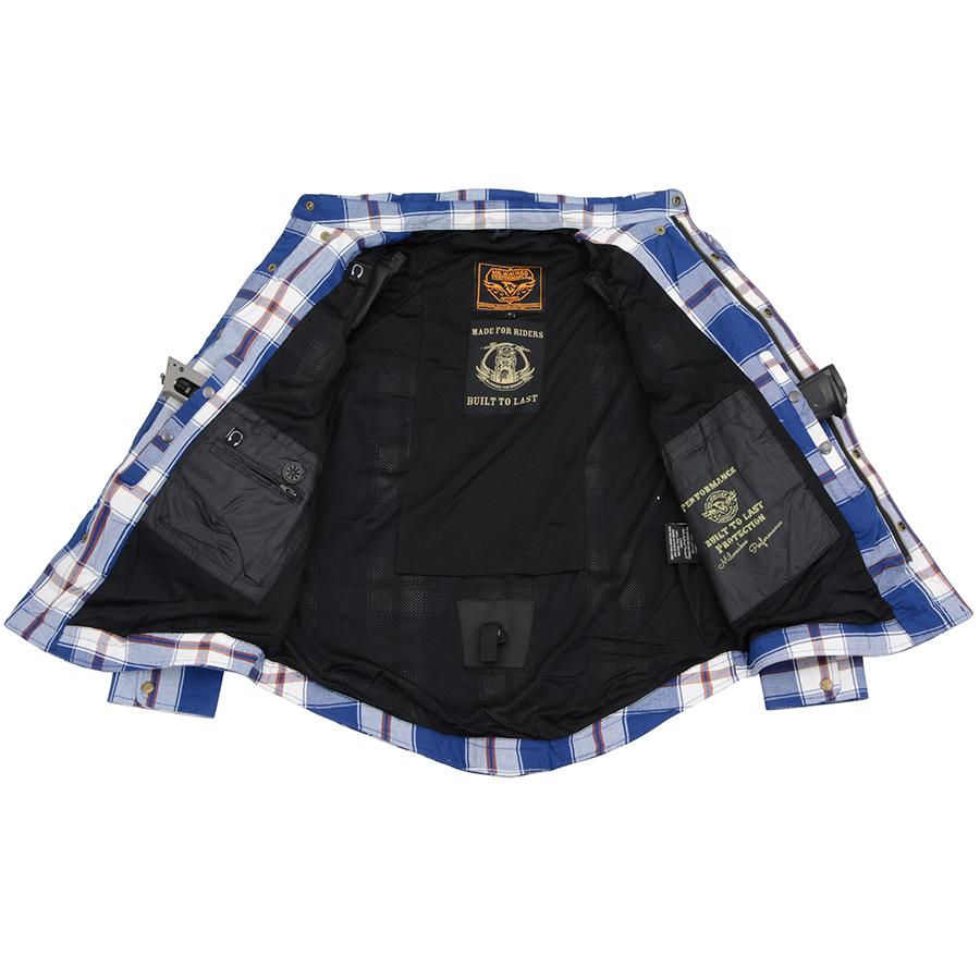 Milwaukee Leather Men's Blue Ray Multi/Color CE Armored Flannel Shirt with Aramid Reinforced Zones - MPM1645