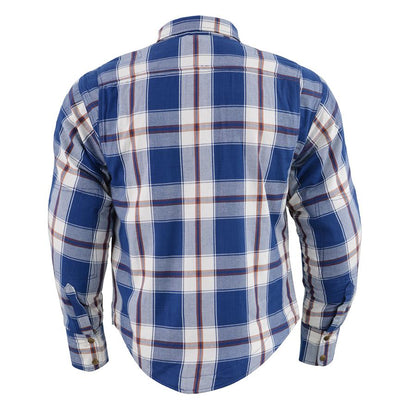 Milwaukee Leather Men's Blue Ray Multi/Color CE Armored Flannel Shirt with Aramid Reinforced Zones - MPM1645