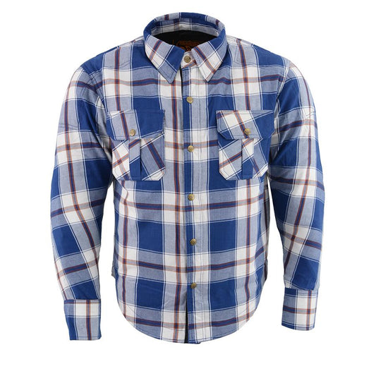 Milwaukee Leather Men's Blue Ray Multi/Color CE Armored Flannel Shirt with Aramid Reinforced Zones - MPM1645