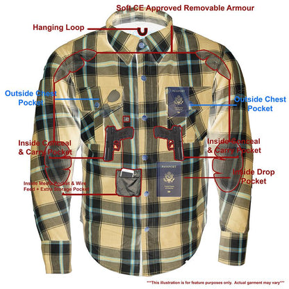 Milwaukee Leather Men's Blue Ray Multi/Color CE Armored Flannel Shirt with Aramid Reinforced Zones - MPM1645