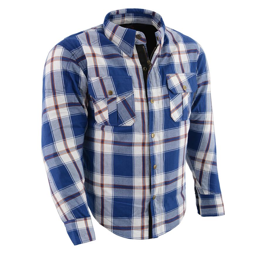 Milwaukee Leather Men's Blue Ray Multi/Color CE Armored Flannel Shirt with Aramid Reinforced Zones - MPM1645