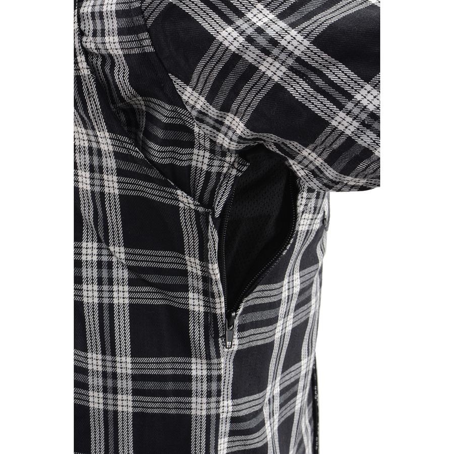 Milwaukee Leather Men's Stormbane Black/White CE Armored Flannel Shirt with Aramid Reinforced Zones - MPM1646