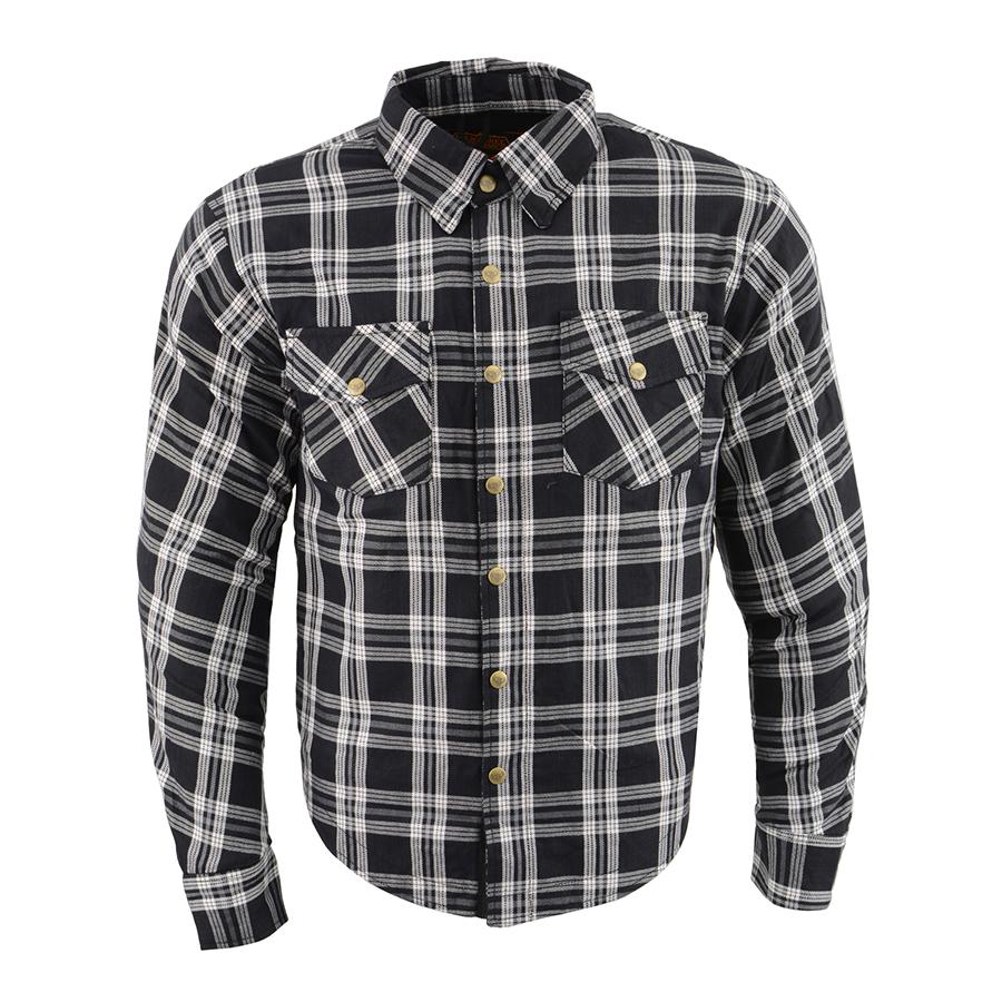 Milwaukee Leather Men's Stormbane Black/White CE Armored Flannel Shirt with Aramid Reinforced Zones - MPM1646