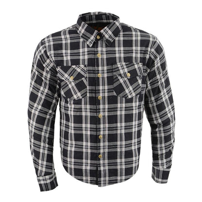 Milwaukee Leather Men's Stormbane Black/White CE Armored Flannel Shirt with Aramid Reinforced Zones - MPM1646