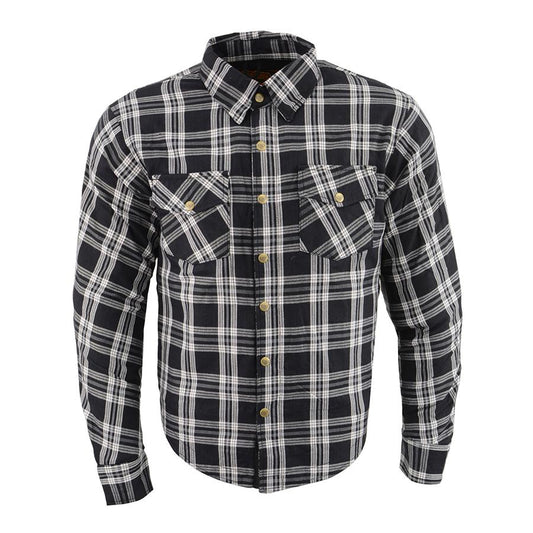 Milwaukee Leather Men's Stormbane Black/White CE Armored Flannel Shirt with Aramid Reinforced Zones - MPM1646
