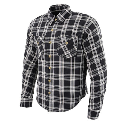 Milwaukee Leather Men's Stormbane Black/White CE Armored Flannel Shirt with Aramid Reinforced Zones - MPM1646