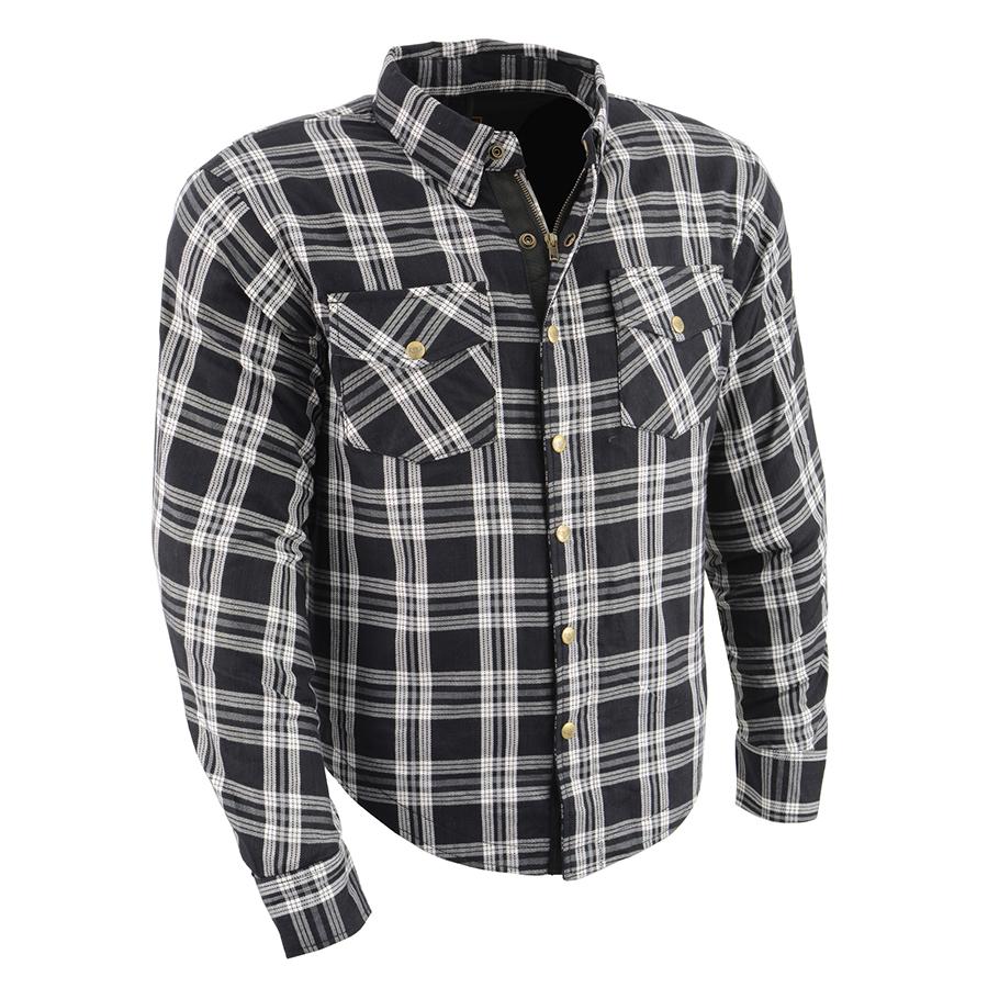 Milwaukee Leather Men's Stormbane Black/White CE Armored Flannel Shirt with Aramid Reinforced Zones - MPM1646