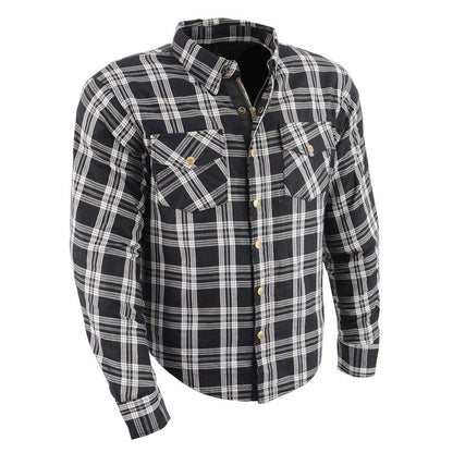 Milwaukee Leather Men's Stormbane Black/White CE Armored Flannel Shirt with Aramid Reinforced Zones - MPM1646