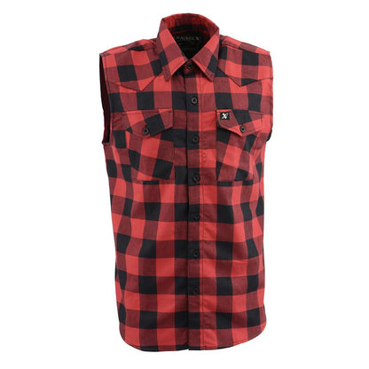 Milwaukee Leather Men's 'Open Road - Red Riot' Black/Red Sleeveless Flannel - Cotton Button Up Shirt - MPM1649