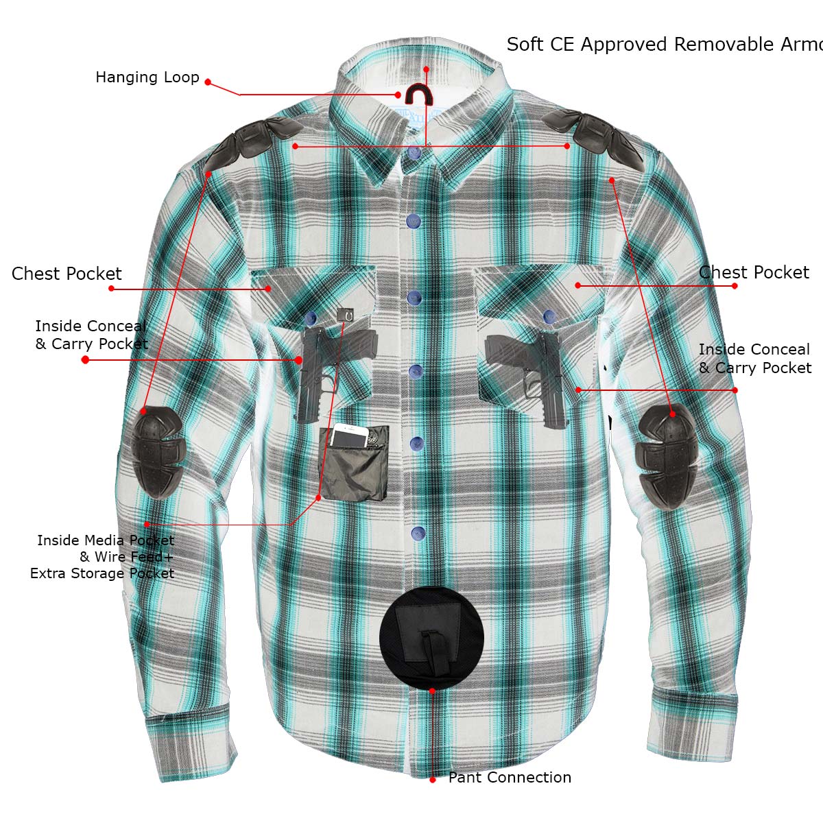 Milwaukee Leather Men's Spartan Black/White CE Armored Flannel Shirt with Aramid Reinforced Zones - MPM1644
