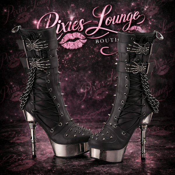 Demonia Muerto-159 Bone Heel Platform Boot