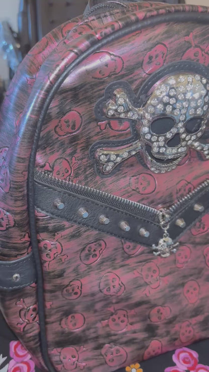 3D Bling Studded Embossed Skull Backpack