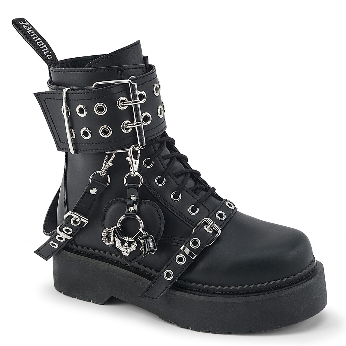 Demonia Rebel-52 Harness Charm Platform Combat Boot