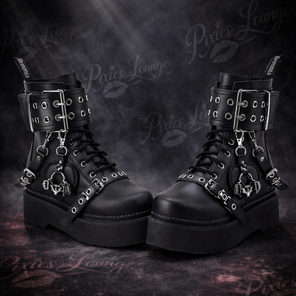 Demonia Rebel-52 Harness Charm Platform Combat Boot