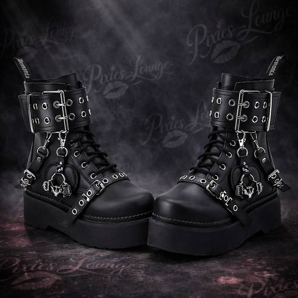 Demonia Rebel-52 Harness Charm Platform Combat Boot