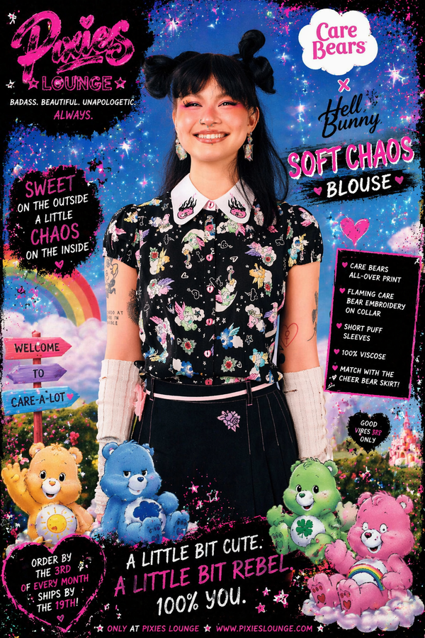 Care Bears x Hell Bunny Soft Chaos Multi Bear Roxi Collar Blouse